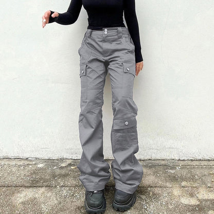 Pantalones vaqueros cargo de cintura alta, holgados, informales y a la moda para mujer