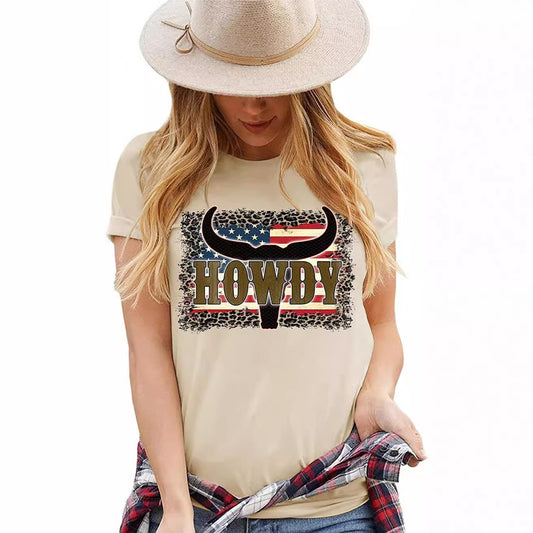 Camiseta de manga corta con cuello redondo y estampado de Tauro para mujer, estilo informal de verano occidental