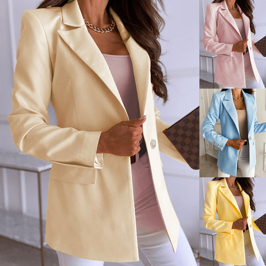 Blazer informal de manga larga de color liso para mujer
