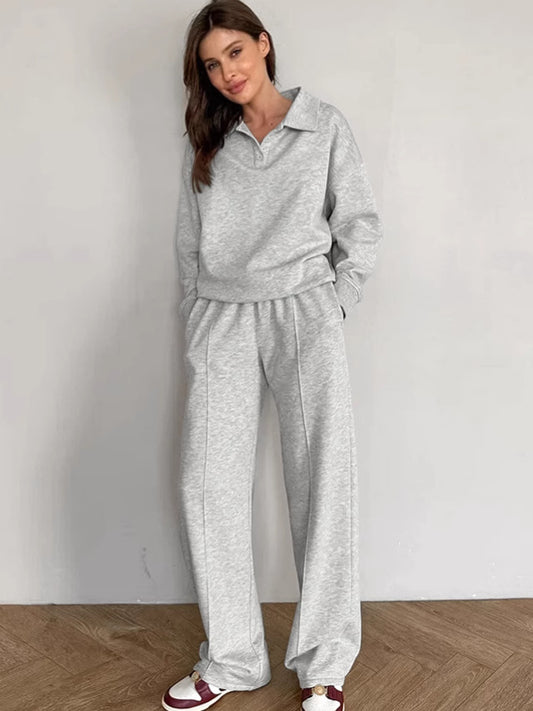 Conjunto informal de dos piezas con forro polar de color liso para mujer