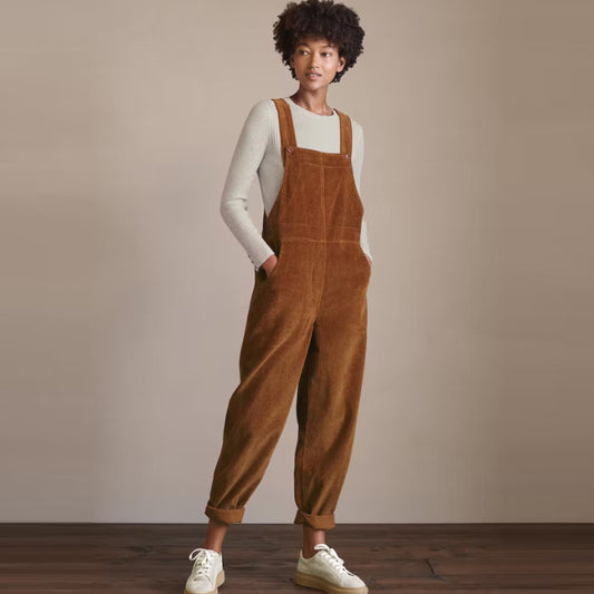 Women Fashion Solid Color Corduroy Casual Pocket Strap Jumpsuits