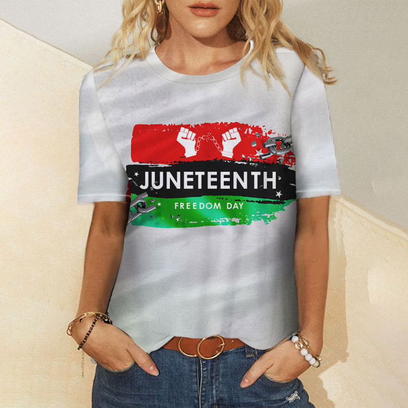 Camiseta informal de manga corta con estampado 3D de Juneteenth para mujer