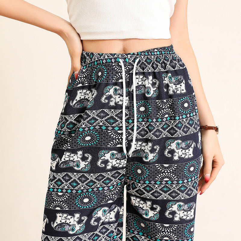 Women Casual Loose Elephant Print Pants