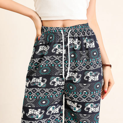 Women Casual Loose Elephant Print Pants