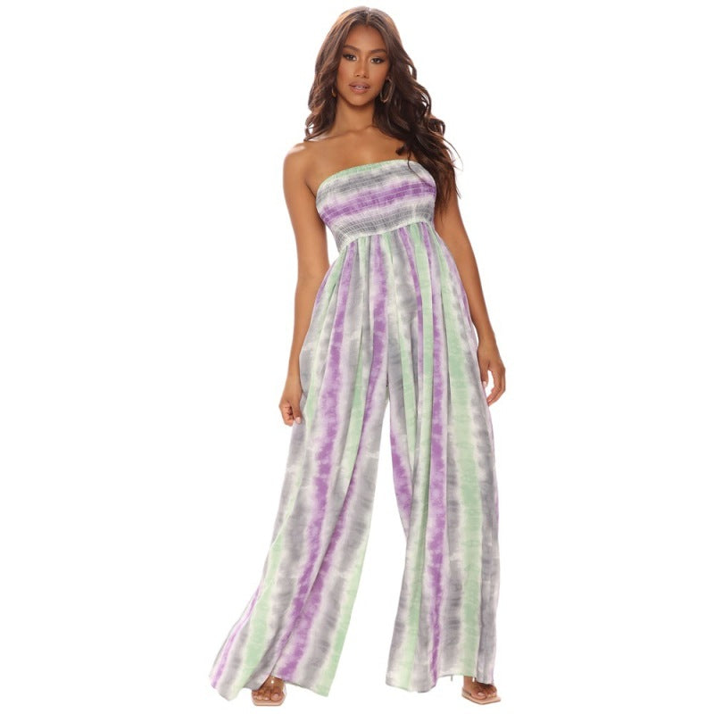 Women'S Fashion Casual Tie-Dye Printing Loose Tube Jumpsuit