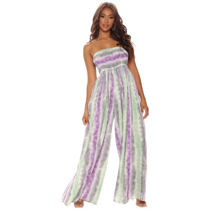 Women'S Fashion Casual Tie-Dye Printing Loose Tube Jumpsuit