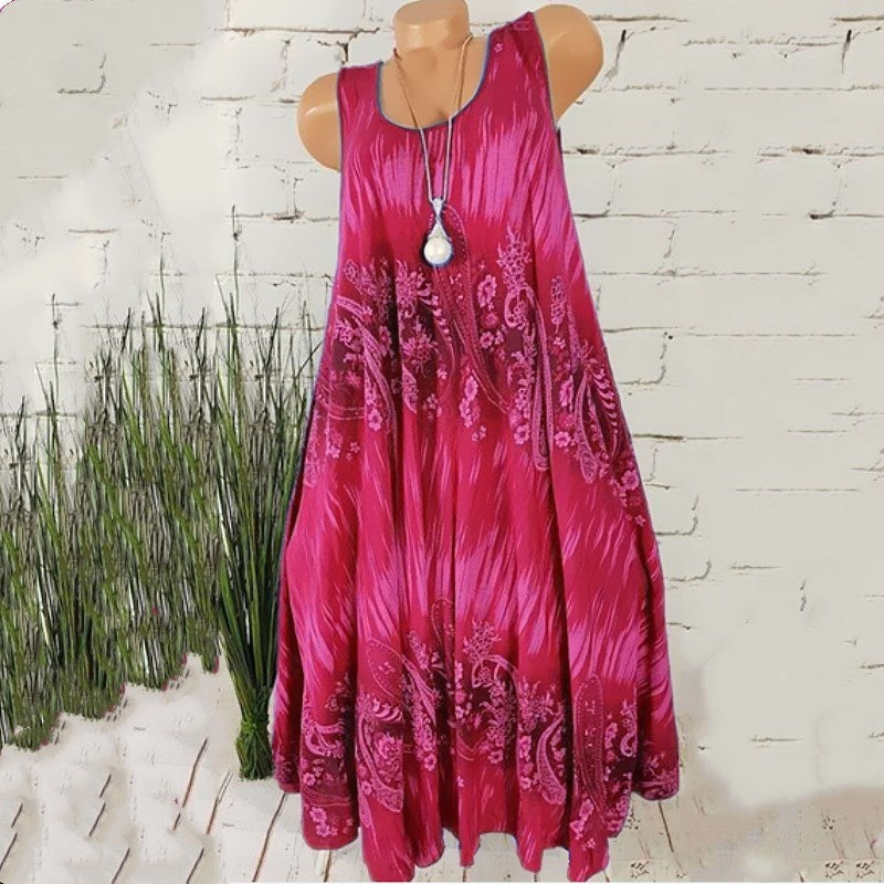 Women Summer Vintage Plus Size Casual Sleeveless Loose A-line Dresses