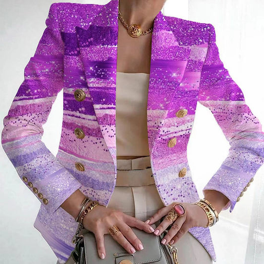 Blazer informal de manga larga con solapa y estampado a la moda para mujer