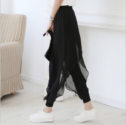 Women Summer Casual Solid Color Mesh Harem Pants