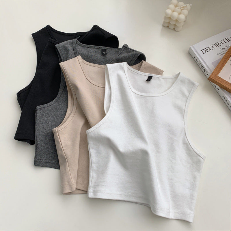 Top corto informal básico de color liso para mujer