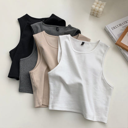 Top corto informal básico de color liso para mujer
