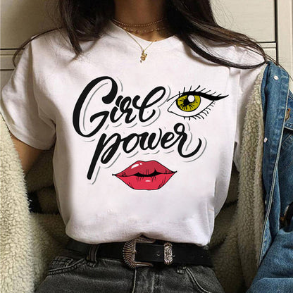 Camiseta informal de manga corta con estampado de ojos para mujer