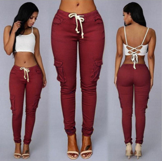 Vaqueros ajustados de color liso informales a la moda para mujer