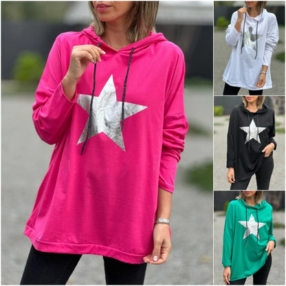 Sudadera con capucha de manga larga con estampado de estrellas para mujer, informal y holgada