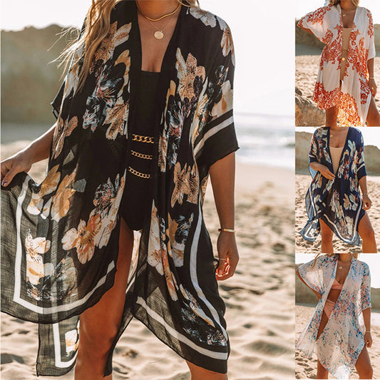 Traje de baño de gasa estampado para mujer, informal, para vacaciones en la playa