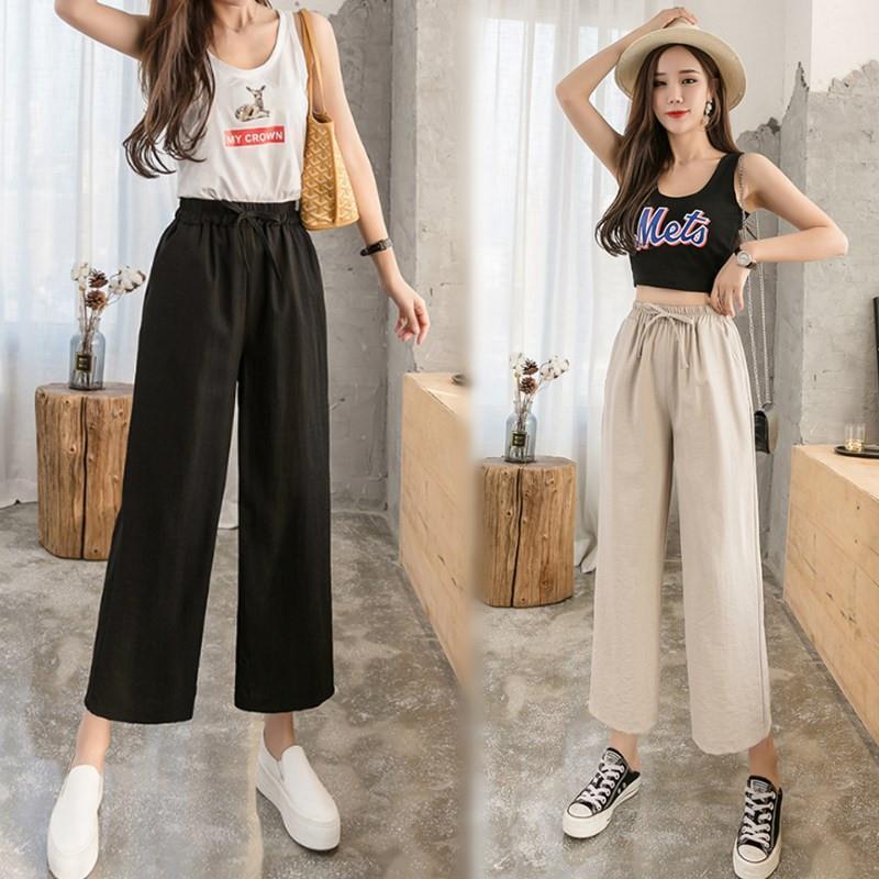 Women'S Fashion Casual Loose High Waist Thin Drape Cropped Pants
