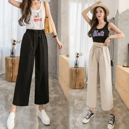 Women'S Fashion Casual Loose High Waist Thin Drape Cropped Pants