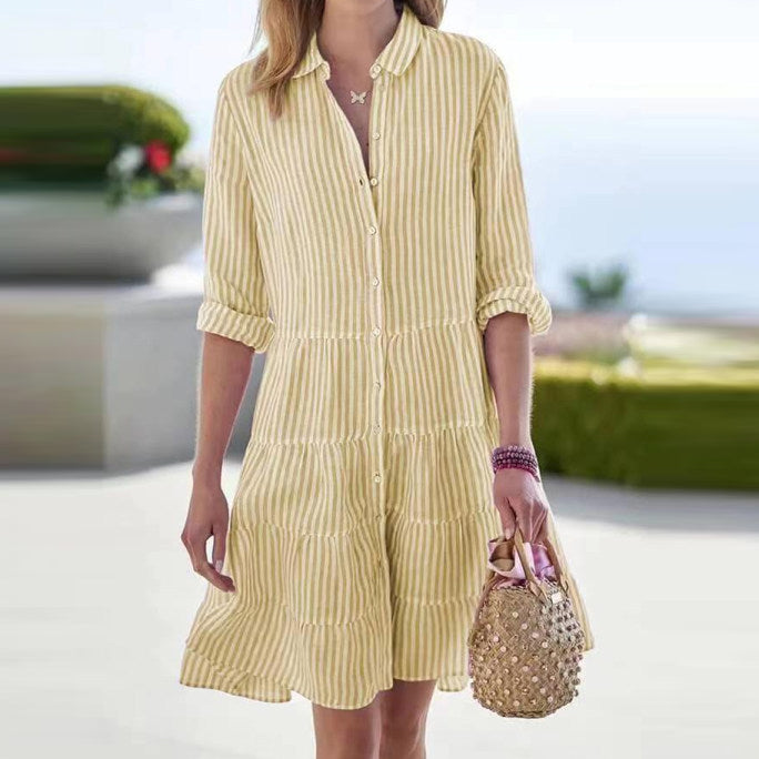 Women Casual Loose Long Stripe Striped Shirt Dress