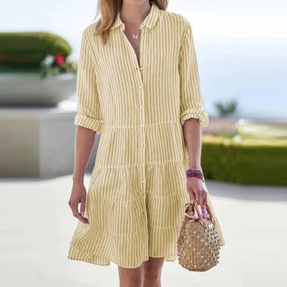 Women Casual Loose Long Stripe Striped Shirt Dress