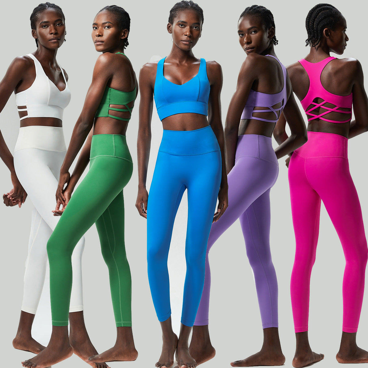 Conjunto de dos piezas deportivo informal de color liso para mujer, de secado rápido, con top y pantalones ajustados