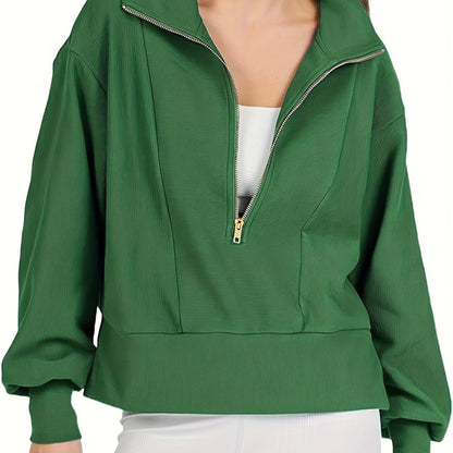 Women Fashion Casual Long Sleeve Half Zip Solid Color Sweatshirt