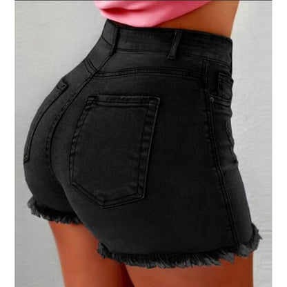 Women Casual Summer High Waist Raw Hem Denim Shorts With Pockets