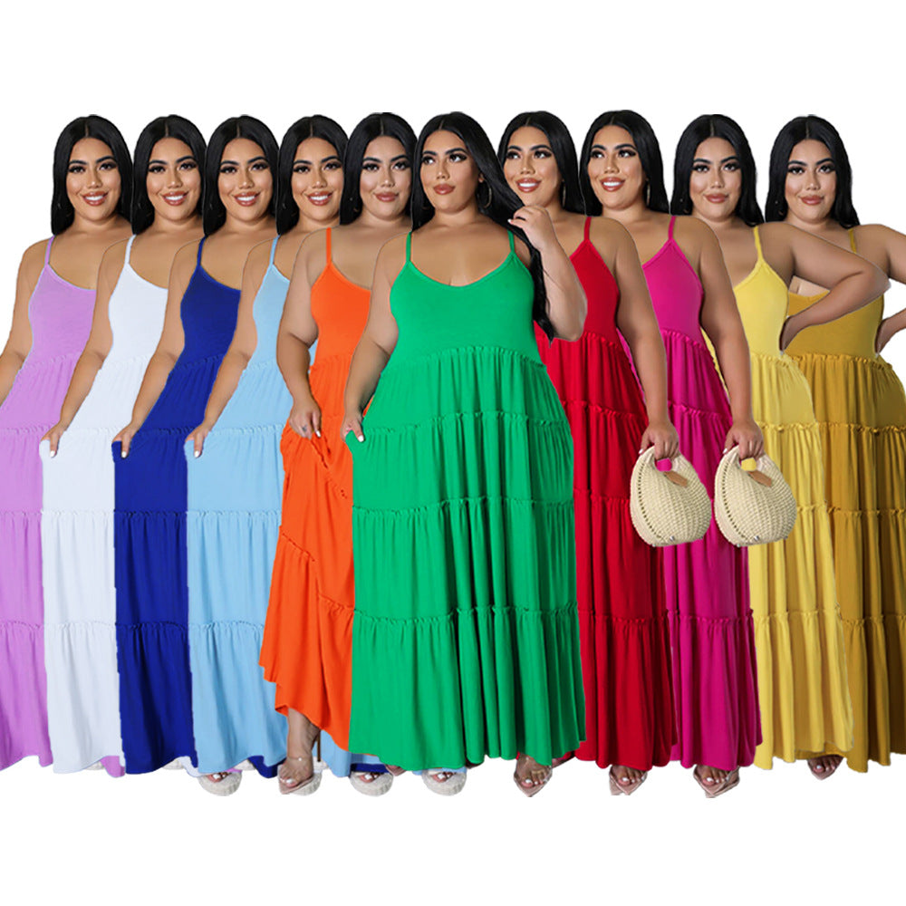 Vestido informal de verano para mujer, talla grande, holgado, color liso