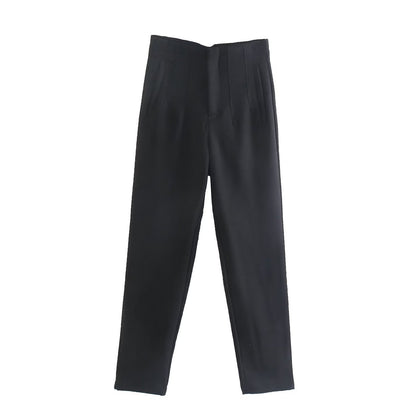 Women Fashion Casual Solid Color High Waist Pants