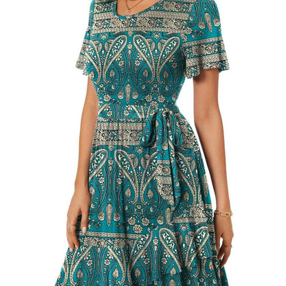 Women'S Casual Round Neck Printed Short Sleeve Dress