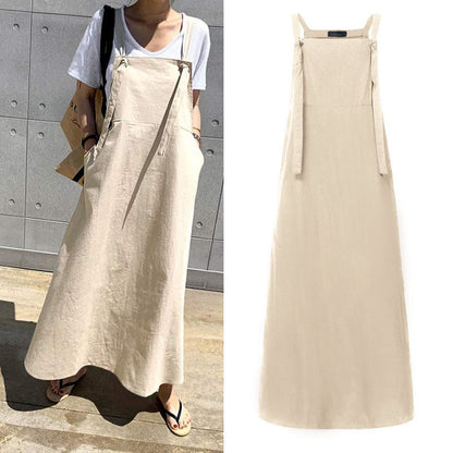Women Simple Casual Loose Solid Color Large Swing Strap Dress