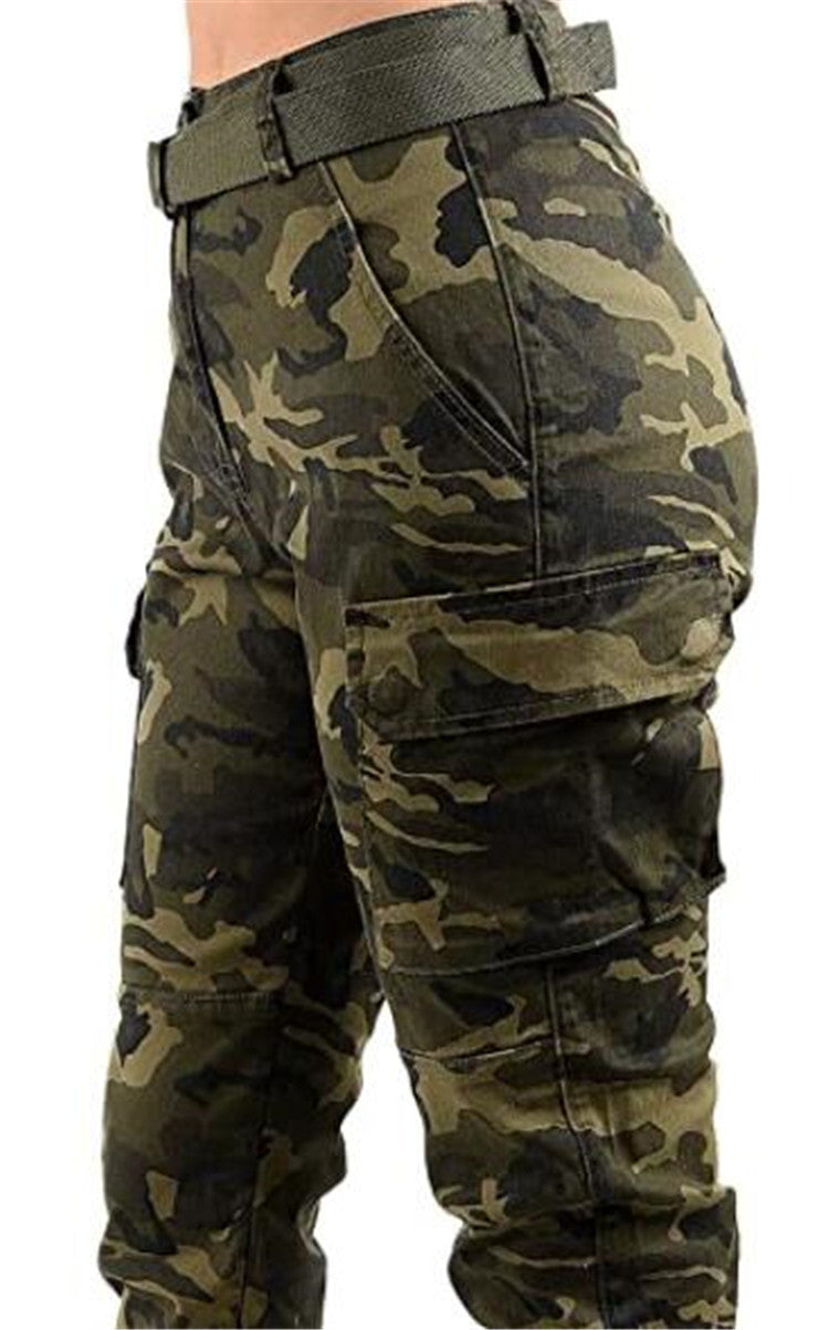 Women Casual Street Plus Size High-Waist Multi-Pocket Camouflage Cargo Pants