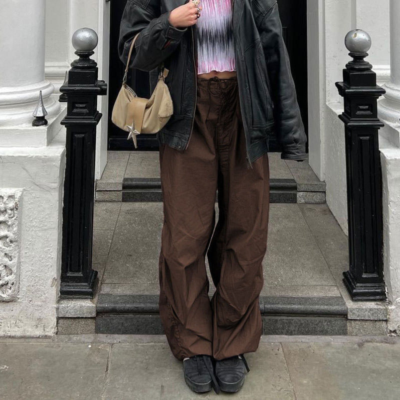 Women Fashion Casual Solid Color Loose Cargo Pants