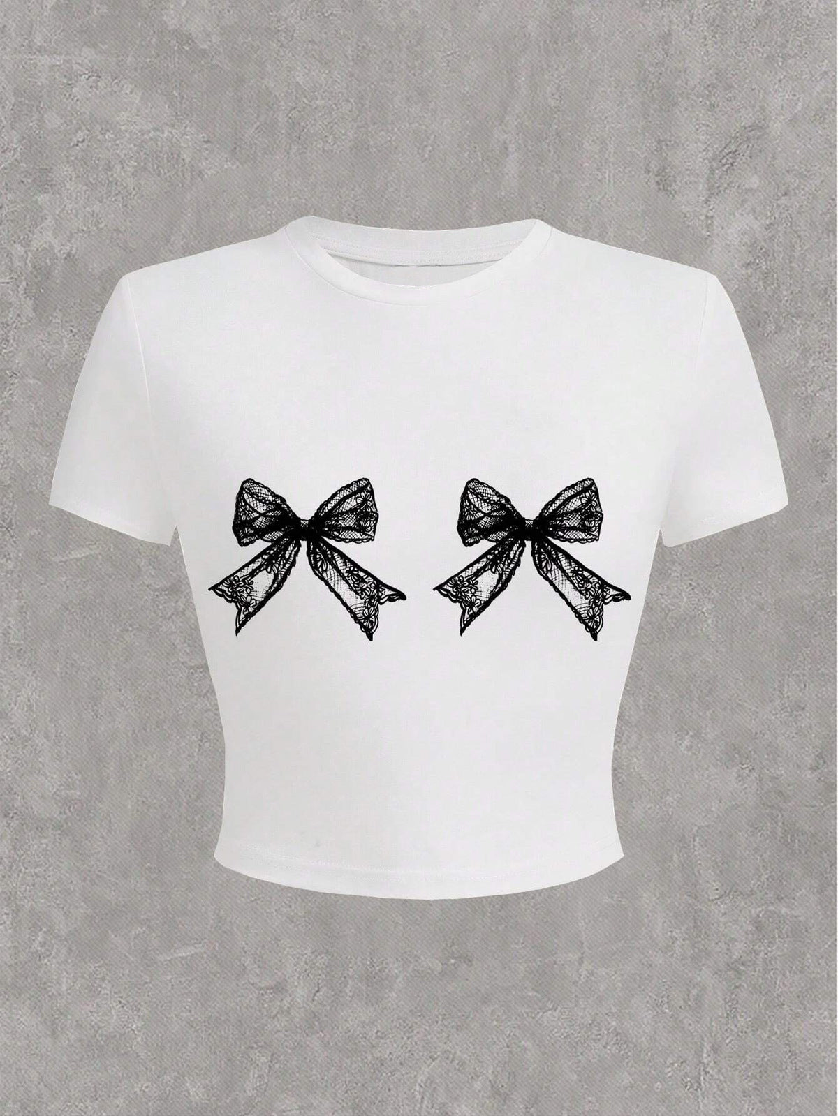 Women Fashion Casual Printed Round Neck Short Sleeve Tight Crop Top