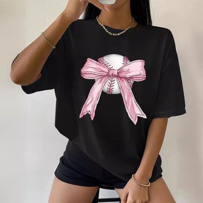 Camiseta informal de manga corta con cuello redondo y estampado para mujer