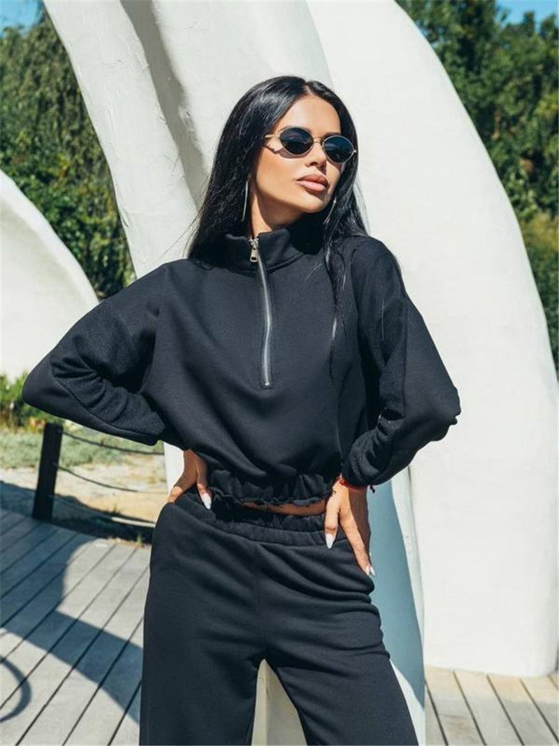 Autumn And Winter Athleisure Women Fashion Sports Casual Zipper Sweatshirt Pants Two-Piece Set
