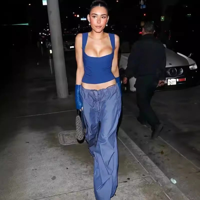 Women Fashion Drawstring Leg Casual Pants Thin Crowd Pants