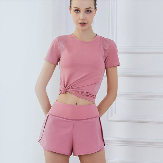 Conjunto deportivo de 2 piezas para mujer, informal, de manga corta, color liso, holgado y con pantalones cortos