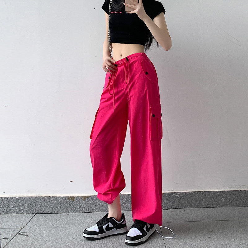 Pantalones casuales de cintura alta, rectos y sueltos de secado rápido para mujer