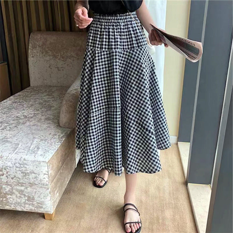 Falda paraguas a cuadros informal de moda para mujer