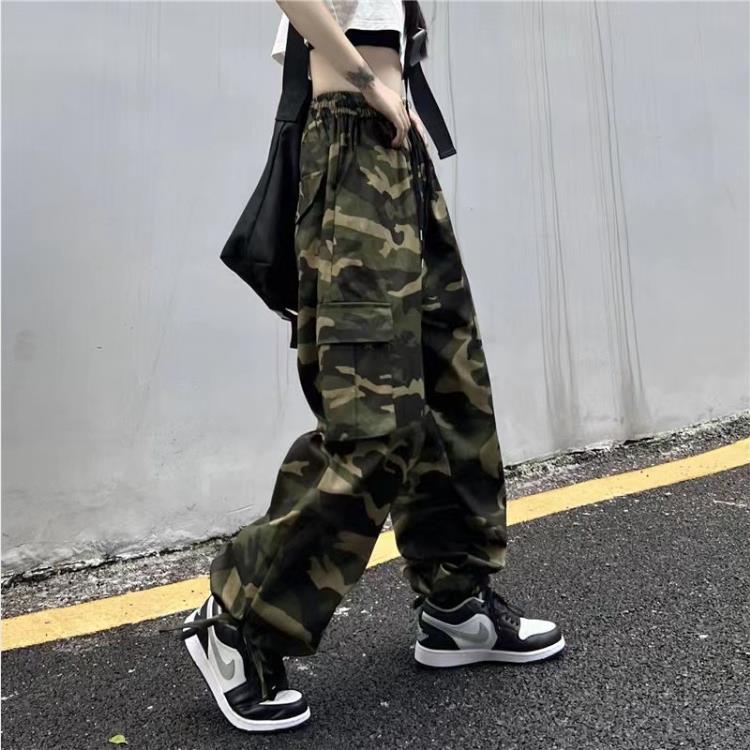 Women Casual Camouflage Printed Workwear Wide-Leg Cargo Pants