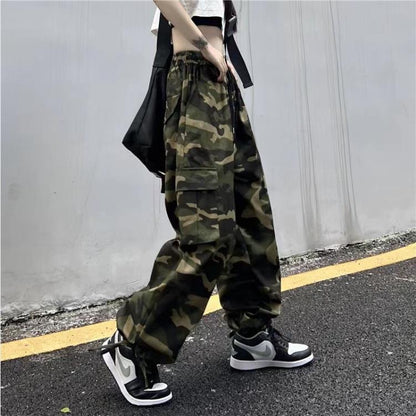 Women Casual Camouflage Printed Workwear Wide-Leg Cargo Pants