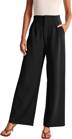 Women Fashion Casual Solid Color High Waist Wide Leg Pants