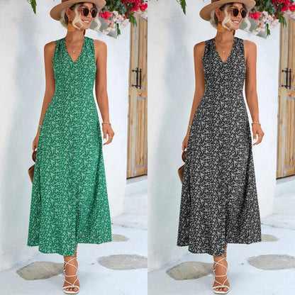 Women'S Casual Floral Print V-Neck Summer Vacation Dress
