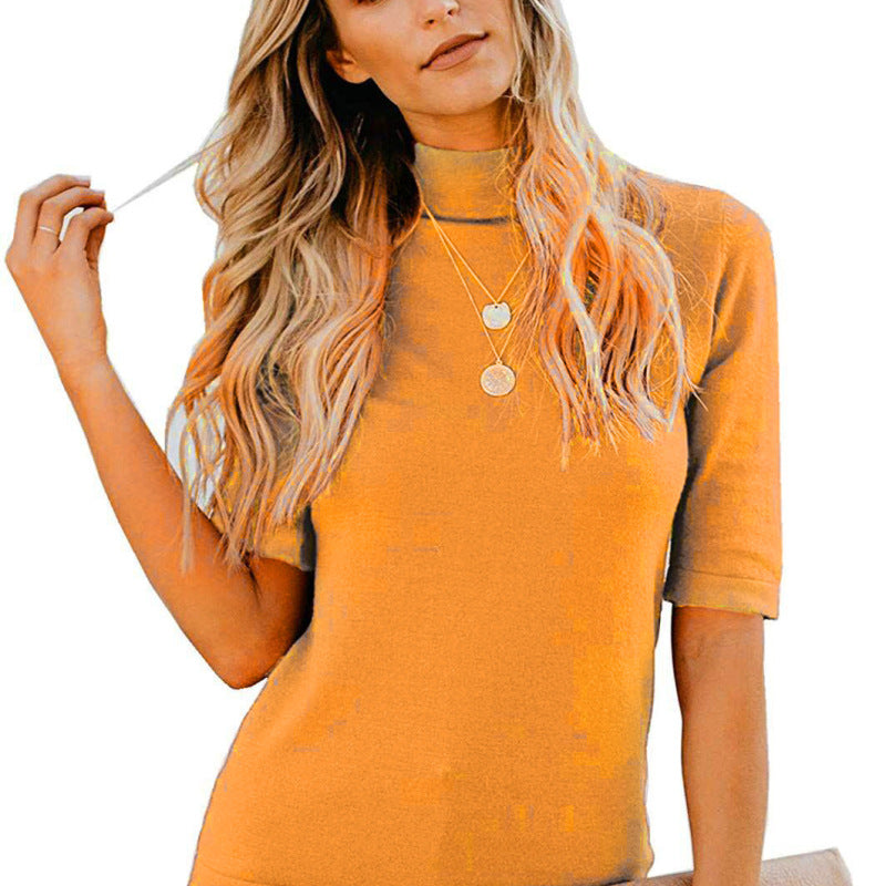 Summer Women Fashion Casual Solid Color Stand Collar Short Sleeve Long Sleeve