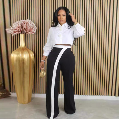 Women Fashion Solid Color Stitching Casual Pants