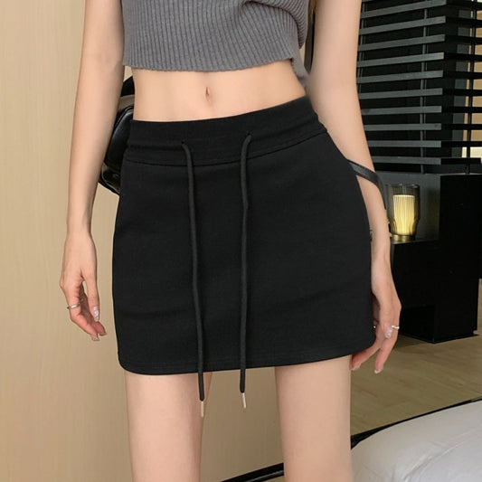Falda deportiva informal de cintura alta con cordones y color liso para mujer