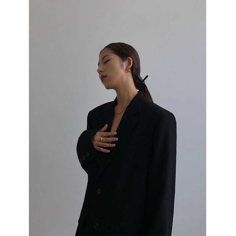 Chaqueta blazer informal holgada de manga larga con botones para mujer