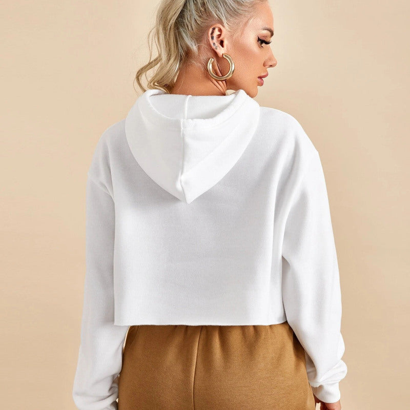 Sudadera corta básica informal de polar de color liso con mangas largas para mujer