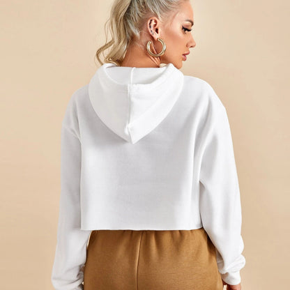 Sudadera corta básica informal de polar de color liso con mangas largas para mujer