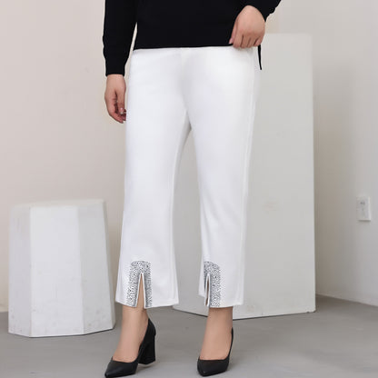 Women Fashion Casual High Waist Rhinestone Plus Size Pants